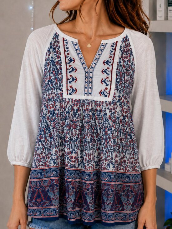 Vintage America Tops - Vintage America XS Boho Floral Print 3/4 Sleeve Tunic Top